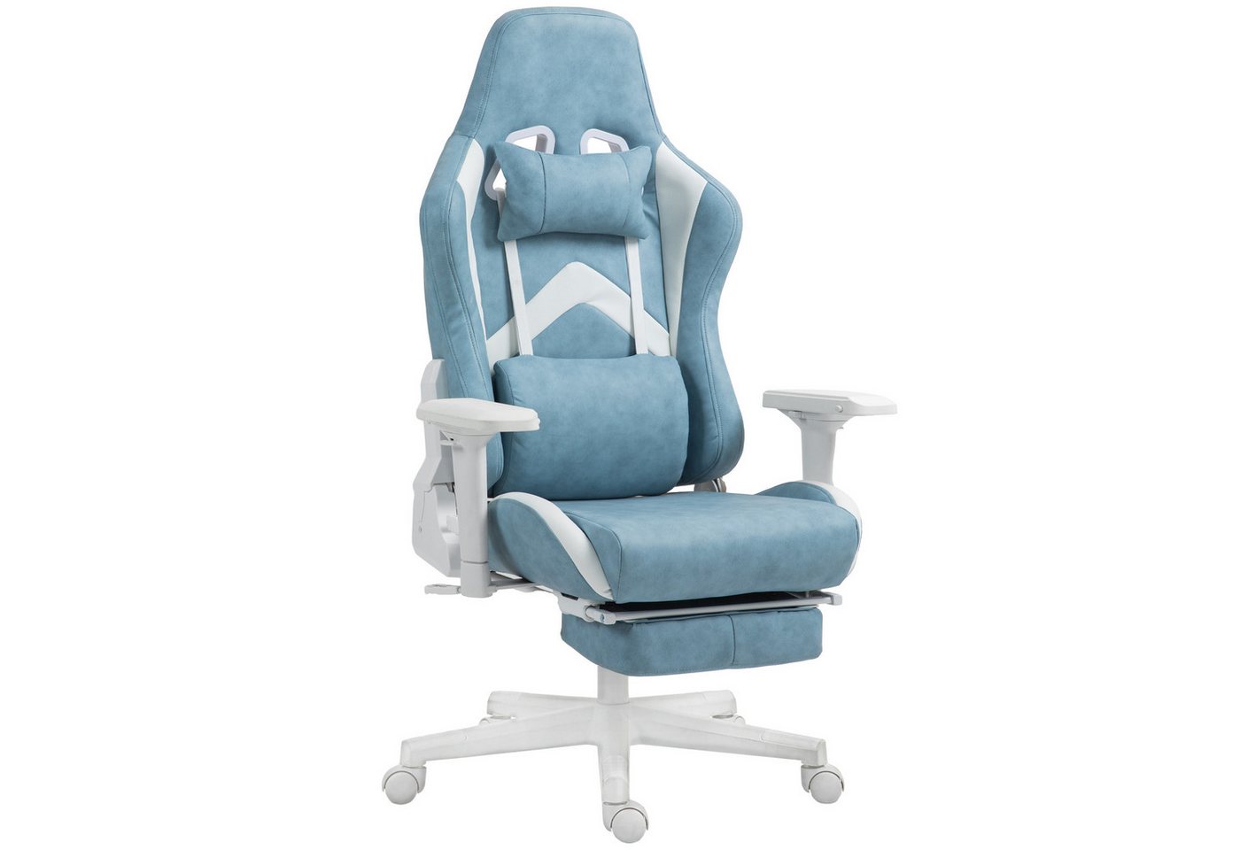 HOMCOM Schreibtischstuhl mit Liegefunktion, höhenverstellbar, ergonomisch (Gamingstuhl, 1 St), mit ausziehbare Fußstütze, Kunstleder, bis 120 kg, Blau von HOMCOM