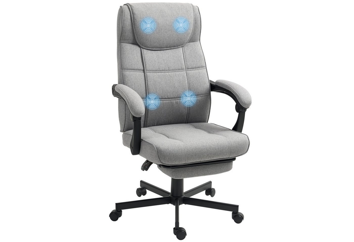 HOMCOM Schreibtischstuhl mit Massagefunktion, Liegefunktion, Fußstütze (ergonomischer Chefsessel, 1 St), höhenverstellbar 360° drehbar Schreibtischstuhl mit Leinenoptik, Grau von HOMCOM