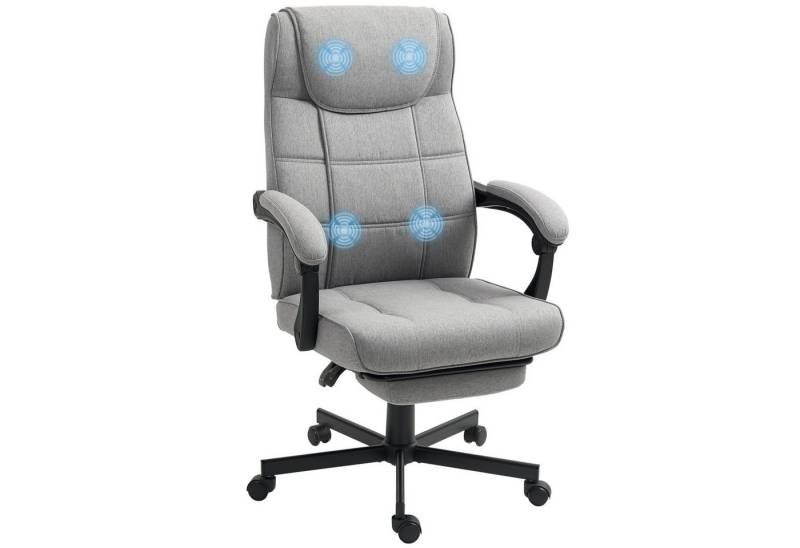 HOMCOM Schreibtischstuhl mit Massagefunktion, Liegefunktion, Fußstütze (ergonomischer Chefsessel, 1 St), höhenverstellbar 360° drehbar Schreibtischstuhl mit Leinenoptik, Grau von HOMCOM