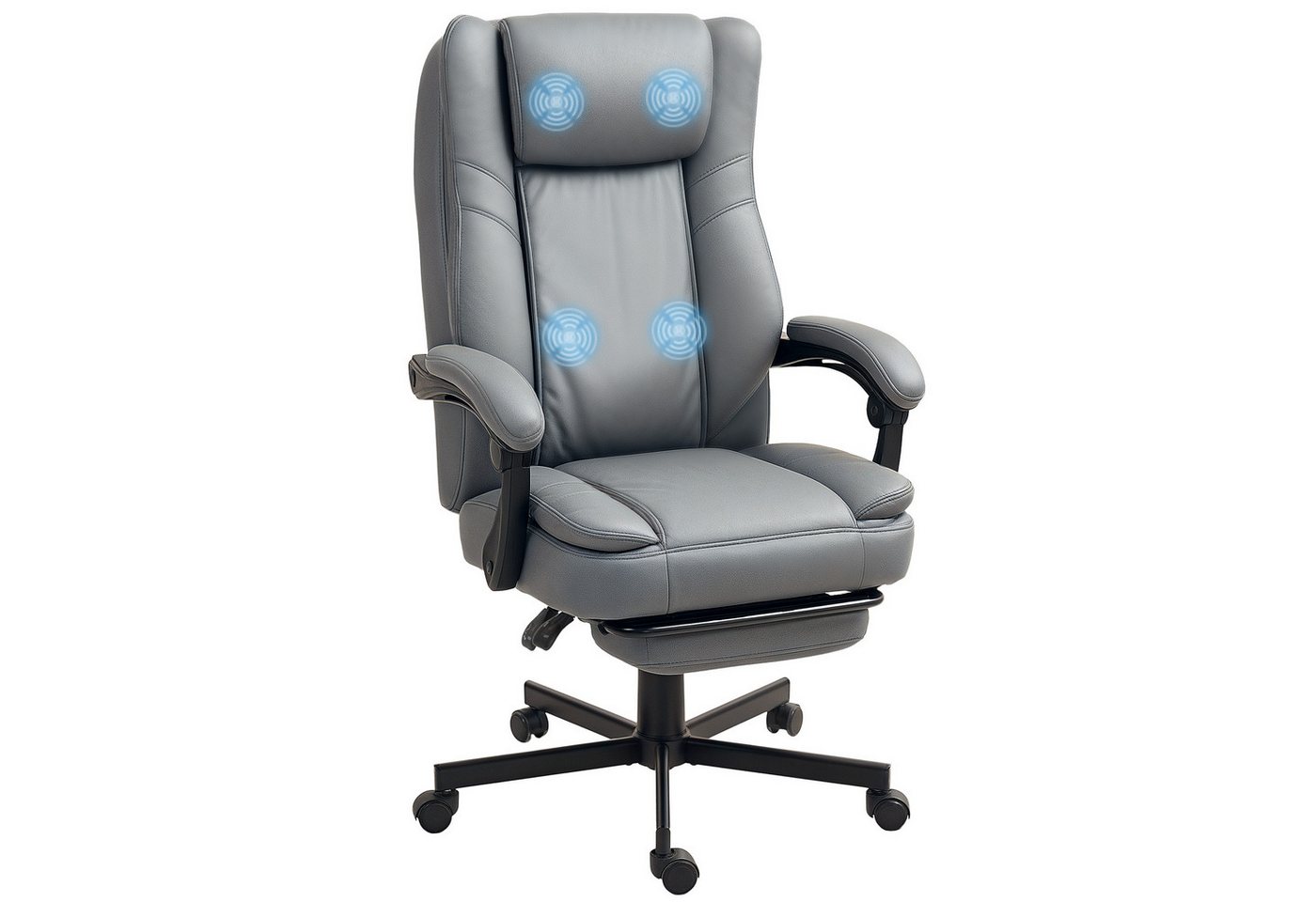 HOMCOM Schreibtischstuhl mit Massagefunktion, Liegefunktion (ergonomischer Bürostuhl, 1 St), höhenverstellbarer, mit Fußstütze, Grau von HOMCOM