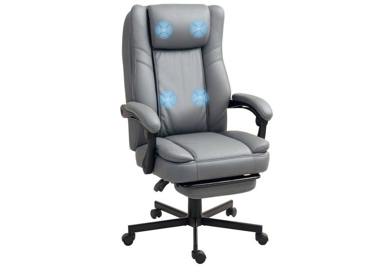 HOMCOM Schreibtischstuhl mit Massagefunktion, Liegefunktion (ergonomischer Bürostuhl, 1 St), höhenverstellbarer, mit Fußstütze, Grau von HOMCOM