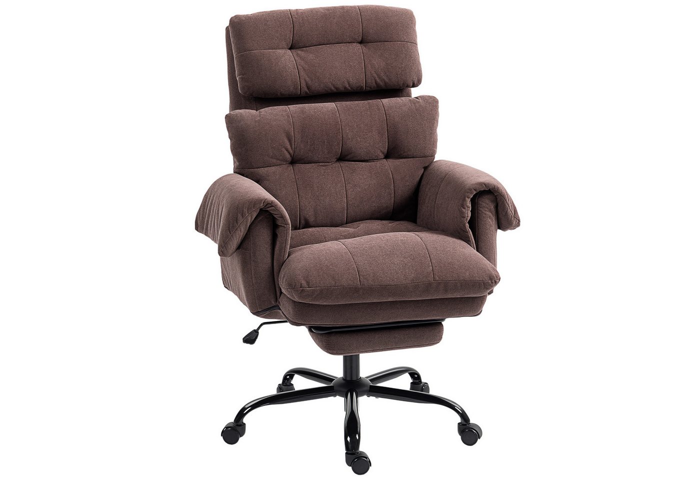 HOMCOM Schreibtischstuhl rollbarer Polsterstuhl (Bürostuhl mit verstellbarer Rückenlehne, 1 St), Polstersessel, höhenverstellbar, Schaumstoff, Metall, Braun von HOMCOM
