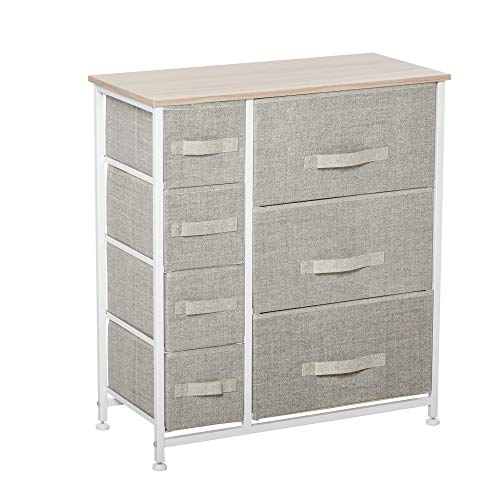 HOMCOM Schubladenschrank Aufbewahrungsschrank mit faltbaren 7 Stoffschubladen Metallgestell + Holz + Vliesstoff Hellgrau 63,5 x 30 x 71 cm von HOMCOM