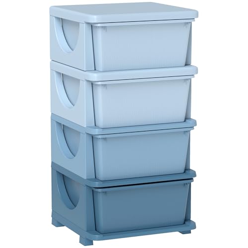 HOMCOM Schubladenschrank für Kinder mit Stauraum Aufbewahrungsboxen Spielzeug-Organizer Spielzeugkiste vier Ebene für Kinderzimmer 3-6 Jahre Kindermöbel Blau 37 x 37 x 76 cm von HOMCOM