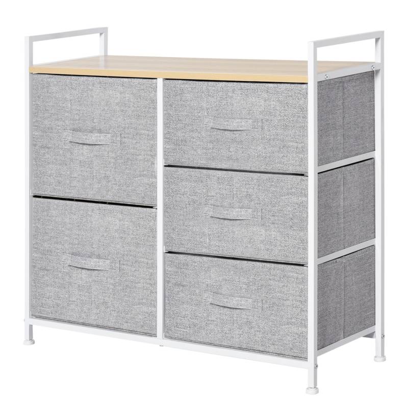 HOMCOM Schubladenschrank mit 5 Stoffschubladen Stoff Holz Grau 83 x 29 x 77 cm von HOMCOM
