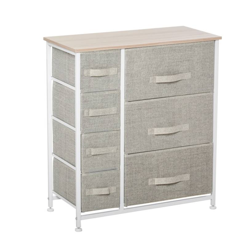 HOMCOM Schubladenschrank mit 7 Stoffschubladen Holz Hellgrau 63,5 x 30 x 71 cm von HOMCOM