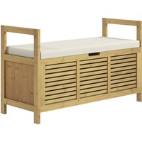 HOMCOM Schuhbank, Sitzbank mit Klappdeckel, Garderobenbank, Schuhregal, Schuhaufbewahrung für Diele, Flur, Bambus, Natur, 100 x 40 x 60 cm von HOMCOM