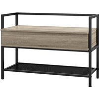 HOMCOM Schuhbank Aufbewahrungsbank Eingangsbank mit Regal und verstecktem Fach mit klappbarem Deckel aus Holz Maße: 84L x 39,5B x 61H cm Eiche und Schwarz   Aosom von HOMCOM