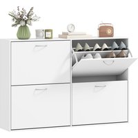 HOMCOM Schuhkipper Schuhschrank Schuhregal mit 4 Klappen für 16–24 Paar Schuhe, Weiß 120 x 24 x 81 cm, platzsparend & modern   Aosom.de von HOMCOM