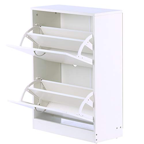 HOMCOM Schuhkipper Schuhschrank Schuhständer Schuhregal mit 2 Klappen 10–12 Paar Spannplatte Weiß 60 x 24 x 80 cm HOMCOM Schuhkipper Schuhschrank Schuhständer Schuhregal mit 2 Klappen 10–12 Paar Spannplatte Weiß 60 x 24 x 80 cm von HOMCOM