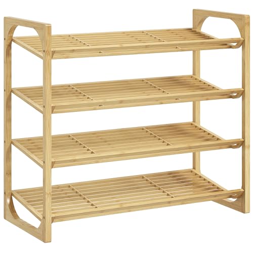 HOMCOM Schuhregal, Schuhständer mit 4 Ebenen aus Bambus, für max. 12 Paar Schuhe, Schuhablage mit Griff für Eingang, Schlafzimmer, 76 x 33 x 67 cm, Natur von HOMCOM