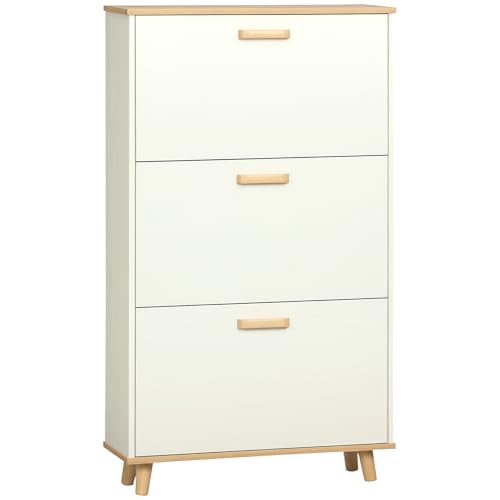 HOMCOM Schuhschrank, skandinavischer Stil, 3 Klappen, Holzoptik, 70 x 23,5 x 122 cm, cremefarben HOMCOM Schuhschrank, skandinavischer Stil, 3 Klappen, Holzoptik, 70 x 23,5 x 122 cm, cremefarben von HOMCOM
