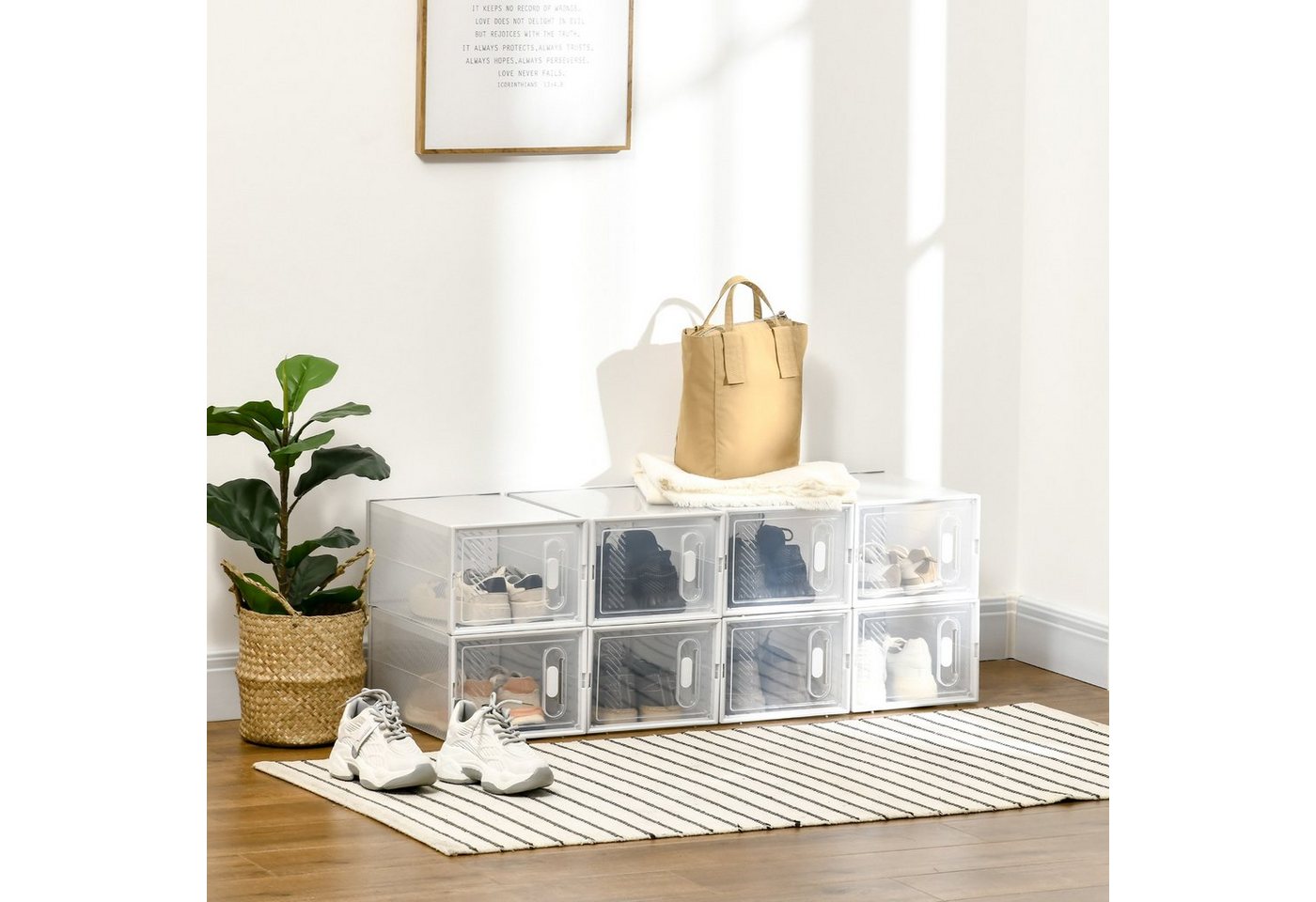 HOMCOM Schuhregal Aufbewahrungsbox mit 8 Fächern, DIY Schuhbox 8-tlg., Kunststoff Transparent 25 x 35 x 19 cm HOMCOM Schuhregal Aufbewahrungsbox mit 8 Fächern, DIY Schuhbox 8-tlg., Kunststoff Transparent 25 x 35 x 19 cm von HOMCOM