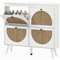 HOMCOM Schuhregal Schuhschrank 4 abklappbare Türen 20 Paare mit verstellbarem Regal Bohème-Stil Massivholzfüße 105 x 24 x 97,5 cm Weiß Aosom HOMCOM Schuhregal Schuhschrank 4 abklappbare Türen 20 Paare mit verstellbarem Regal Bohème-Stil Massivholzfüße 105 x 24 x 97,5 cm Weiß Aosom von HOMCOM