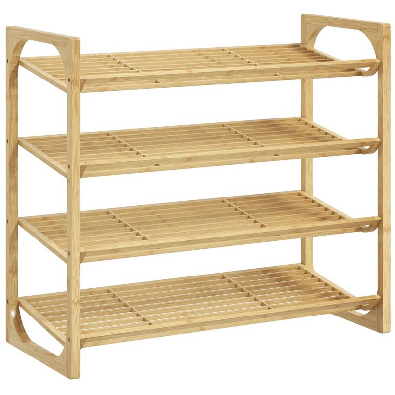 HOMCOM Schuhregal mit 4 Ebenen für Max. 12 Paar Schuhe Griff 76 x 33 x 67cm Natur von HOMCOM