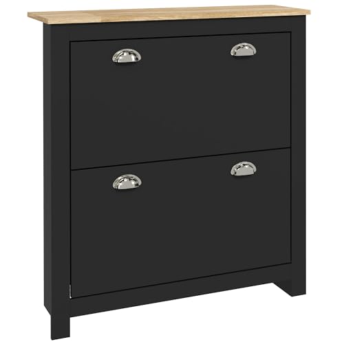 HOMCOM Schuhschrank, 2 Klapptüren, 2 Fächer, Muschelgriffe aus Metall, schwarz Eiche HOMCOM Schuhschrank, 2 Klapptüren, 2 Fächer, Muschelgriffe aus Metall, schwarz Eiche von HOMCOM