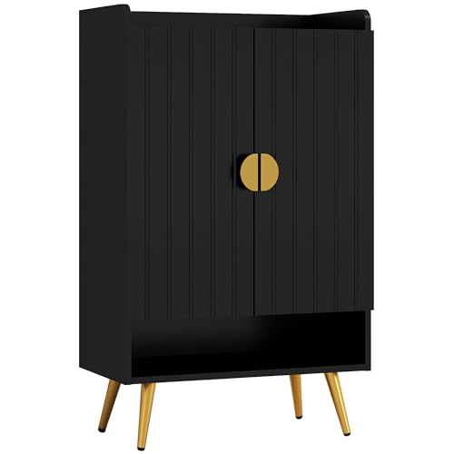HOMCOM Schuhschrank, Schuhschrank, 2 Türen mit 4 Einlegeböden, eine Nische und ein Tablett – 3 Einlegeböden, höhenverstellbar – 60 x 33 x 100 cm von HOMCOM