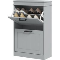 HOMCOM Schuhschrank, Schuhwandschrank, 2 Klapptüren, verstellbare Regale, für Eingang, Flur, 54 x 24 x 82,5 cm, Grau Aosom HOMCOM Schuhschrank, Schuhwandschrank, 2 Klapptüren, verstellbare Regale, für Eingang, Flur, 54 x 24 x 82,5 cm, Grau Aosom von HOMCOM