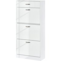 HOMCOM Schuhschrank - 3 klappbare Türen und ausziehbare Schublade - Maße 62L x 24B x 135H cm - Aluminiumgriffe Spanplatten Weiß   Aosom von HOMCOM
