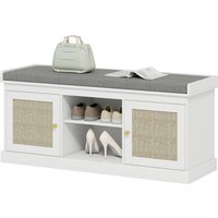 HOMCOM Schuhschrank Bank Schuhaufbewahrung Bohemian Style mit Gepolsterter Sitzfläche Rattan Fronten Verstellbares Regal für 9 Paar Schuhe für Eingangsbereich 105x35x47 cm Weiß Aosom HOMCOM Schuhschrank Bank Schuhaufbewahrung Bohemian Style mit Gepolsterter Sitzfläche Rattan Fronten Verstellbares Regal für 9 Paar Schuhe für Eingangsbereich 105x35x47 cm Weiß Aosom von HOMCOM