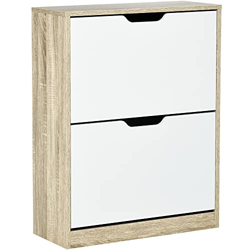 HOMCOM Schuhschrank Holzschuhschrank Schuhregal mit 2 Scharniertüren 4 Lagerböden Kapazität 8 Paare für Eingang Flur Schlafzimmer 62,5x26x81 cm Weiß & Natur HOMCOM Schuhschrank Holzschuhschrank Schuhregal mit 2 Scharniertüren 4 Lagerböden Kapazität 8 Paare für Eingang Flur Schlafzimmer 62,5x26x81 cm Weiß & Natur von HOMCOM
