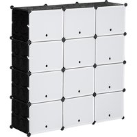 HOMCOM Schuhschrank Aufbewahrungsbox mit 12 Würfeln DIY Steckregal mit Türen Kunststoff Stahl Schwarz+Weiß 125 x 32 x 125 cm von HOMCOM