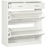 HOMCOM Schuhschrank Schuhablage - 2 Schubladen und 2 klappbare Türen mit verstellbarem Regal - 80 x 30 x 91,5 cm - Alu-Griffe, weiß   Aosom von HOMCOM