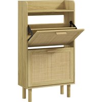 HOMCOM Schuhschrank Schuhregal Schrank 2 Schwenktüren 12 Paare, geflochtene Rattan-Optik Bohème Design - Maße 80L x 24,5B x 110H cm Eiche   Aosom von HOMCOM