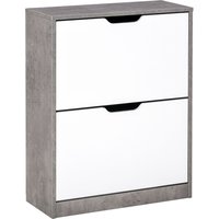 HOMCOM Schuhschrank Schuhregal Schuhbank mit 2 Kippschubladen Einfaches Design E1 Spanplatte Grau+Weiß 62,5 x 26 x 81 cm   Aosom von HOMCOM