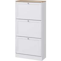 HOMCOM Schuhschrank Schuhregal im skandinavischen Stil 3 Klappentüren 18 Paar Schuhe 60 x 23,5 x 115 cm Weiß Holzoptik   Aosom von HOMCOM