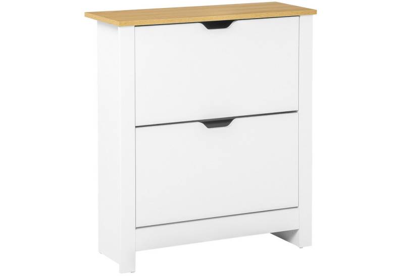 HOMCOM Schuhschrank Schuhregal mit 3 Klappen für 18 Paar Schuhe (Schuhständer, 1-St., Schuhkipper) für Flur, Eingangsbereich Weiß+Natur 72 x 26 x 80 cm von HOMCOM