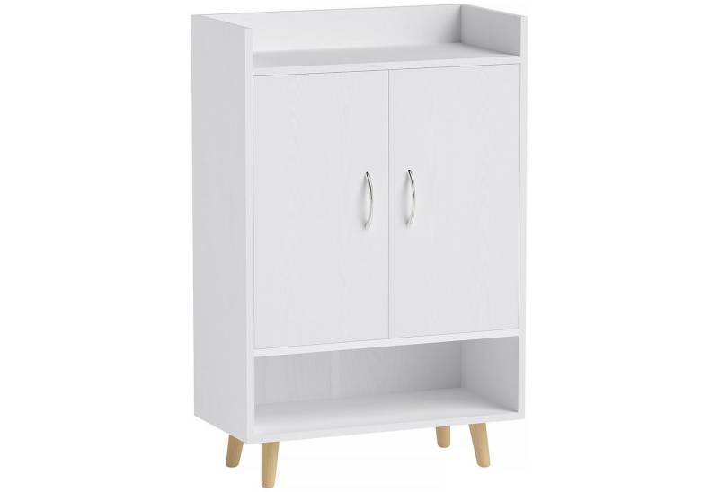 HOMCOM Schuhschrank Schuhregal mit Türen und Regalen (1-St., Schuhkommode) Massivholz, 60 x 30 x 92 cm, Weiß von HOMCOM