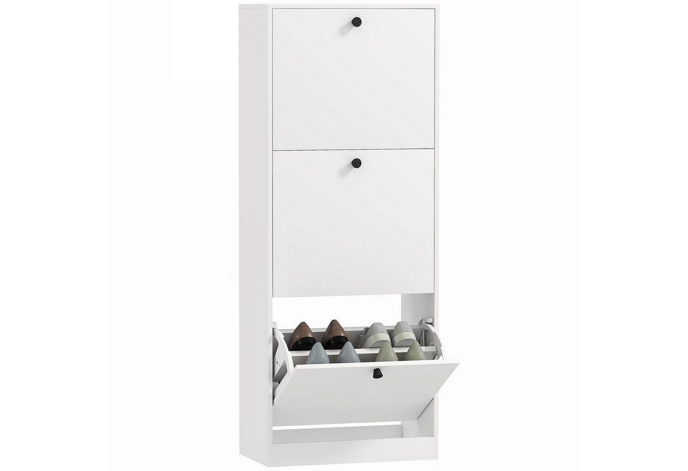 HOMCOM Schuhschrank Schuhregal mit Verstellbar Trennwand, 3 Klappen (Schuhkommode, 1-St., Schmal Schuhkipper) für 12 Paar Schuhe 47 x 26 x 120 cm, Weiß von HOMCOM