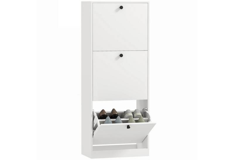 HOMCOM Schuhschrank Schuhregal mit Verstellbar Trennwand, 3 Klappen (Schuhkommode, 1-St., Schmal Schuhkipper) für 12 Paar Schuhe 47 x 26 x 120 cm, Weiß von HOMCOM