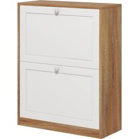 HOMCOM Schuhschrank Slim mit 3 Verstellbaren Regalen auf 2 Ebenen oder Entfernbar für 12 Paare, Schuhschrank aus Spanplatte und MDF Platzsparend, 60x24.5x75.5 cm, Weiß und Eiche   Aosom von HOMCOM