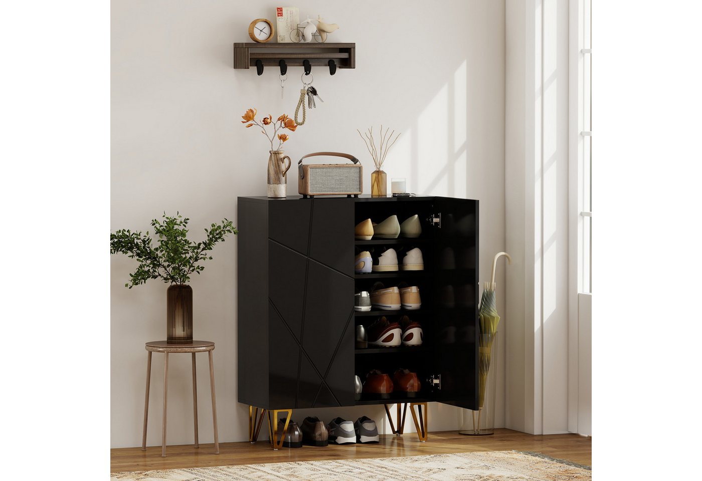 HOMCOM Schuhschrank für 15-20 Paar Schuhe (Größe 43, 1-St., mit Türen) Metallbeine, Schwarz von HOMCOM