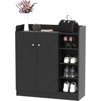 HOMCOM Schuhschrank für den Eingangsbereich - Schuhschrank mit 4 offenen Fächern und doppelter Schranktür - verstellbares Regal - 83L x 30B x 90H cm - Schwarz Aosom HOMCOM Schuhschrank für den Eingangsbereich - Schuhschrank mit 4 offenen Fächern und doppelter Schranktür - verstellbares Regal - 83L x 30B x 90H cm - Schwarz Aosom von HOMCOM