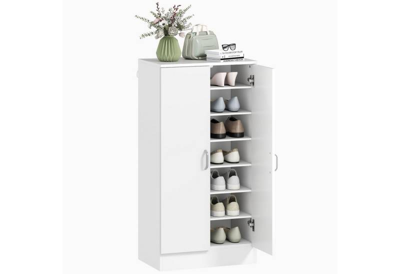 HOMCOM Schuhschrank mit 2 Türen, 6 Verstellbaren Ablagen, Soft-Close-Funktion (Schuhregal, 1-St., Schuhaufbewahrung) für 14 Paar Schuhe 55 x 35 x 108 cm, Weiß von HOMCOM