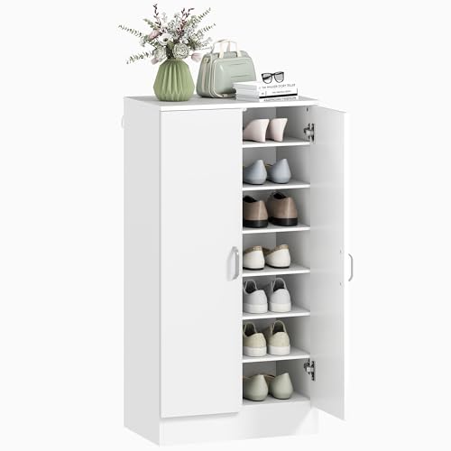 HOMCOM Schuhschrank mit 2 Türen, Schuhregal, Schuhaufbewahrung mit 6 Verstellbaren Ablagen Schuhkommode mit Soft-Close-Funktion für 14 Paar Schuhe 55 x 35 x 108 cm, Weiß HOMCOM Schuhschrank mit 2 Türen, Schuhregal, Schuhaufbewahrung mit 6 Verstellbaren Ablagen Schuhkommode mit Soft-Close-Funktion für 14 Paar Schuhe 55 x 35 x 108 cm, Weiß von HOMCOM