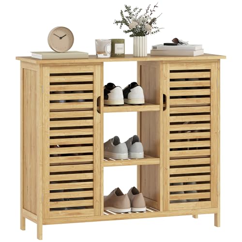 HOMCOM Schuhschrank mit 2 Türen aus Bambus, für den Eingangsbereich, mit offenen Fächern und Fächern für 9 Paar Schuhe, 100 x 33 x 86 cm, Natur HOMCOM Schuhschrank mit 2 Türen aus Bambus, für den Eingangsbereich, mit offenen Fächern und Fächern für 9 Paar Schuhe, 100 x 33 x 86 cm, Natur von HOMCOM