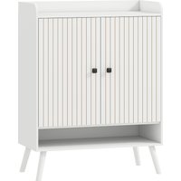 HOMCOM Schuhschrank mit 2 Türen in Lamellen, Schuhschrank für den Eingangsbereich mit verstellbaren Regalen, offenes Fach, für 15 Paar Schuhe, 75x35x97 cm, Weiß   Aosom von HOMCOM