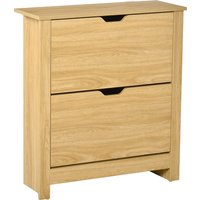 HOMCOM Schuhschrank mit 2 aufklappbaren Türen, 2 Fächer, Spanplatten, Naturholz   Aosom von HOMCOM