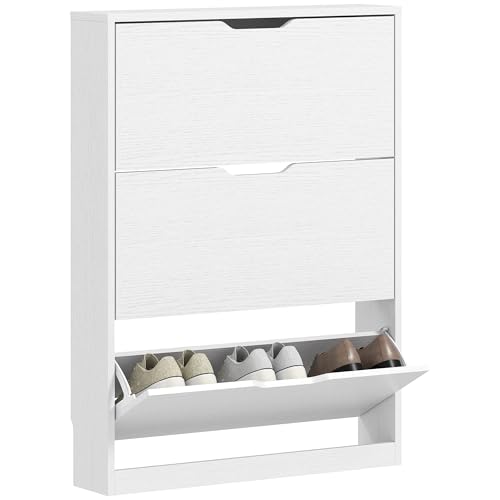 HOMCOM Schuhschrank mit 3 Klappen, Schuhregal, Schuhkipper Schmal Schuhkommode für 9-12 Paar Schuhe 80 x 17 x 108 cm, Weiß HOMCOM Schuhschrank mit 3 Klappen, Schuhregal, Schuhkipper Schmal Schuhkommode für 9-12 Paar Schuhe 80 x 17 x 108 cm, Weiß von HOMCOM