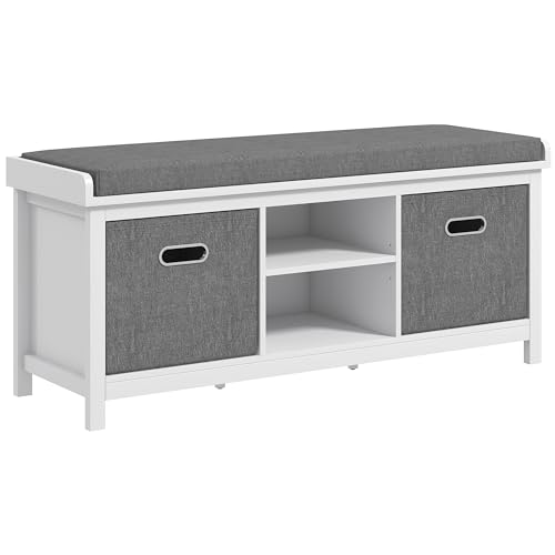 HOMCOM Schuhschrank mit 3 verstellbaren Etagen, 2 herausnehmbaren Schubladen und Kissen, Schuhschrank aus Spanplatte, 105x35x47 cm, Weiß und Grau HOMCOM Schuhschrank mit 3 verstellbaren Etagen, 2 herausnehmbaren Schubladen und Kissen, Schuhschrank aus Spanplatte, 105x35x47 cm, Weiß und Grau von HOMCOM