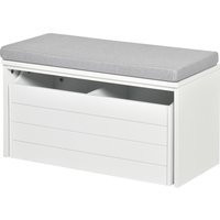 HOMCOM Schuhschrankbank mit Grauem Kissen - Schuhschrank - Schuhschrankbank mit Großem Schubfach Doppelfach - MDF Weiß   Aosom von HOMCOM