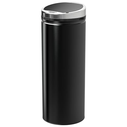 HOMCOM Sensor Mülleimer 50L, Elektrisch Automatischer Abfalleimer mit Deckel, Rostfrei, für Bad, Büro, Küche, Esszimmer, Stahl, Schwarz von HOMCOM