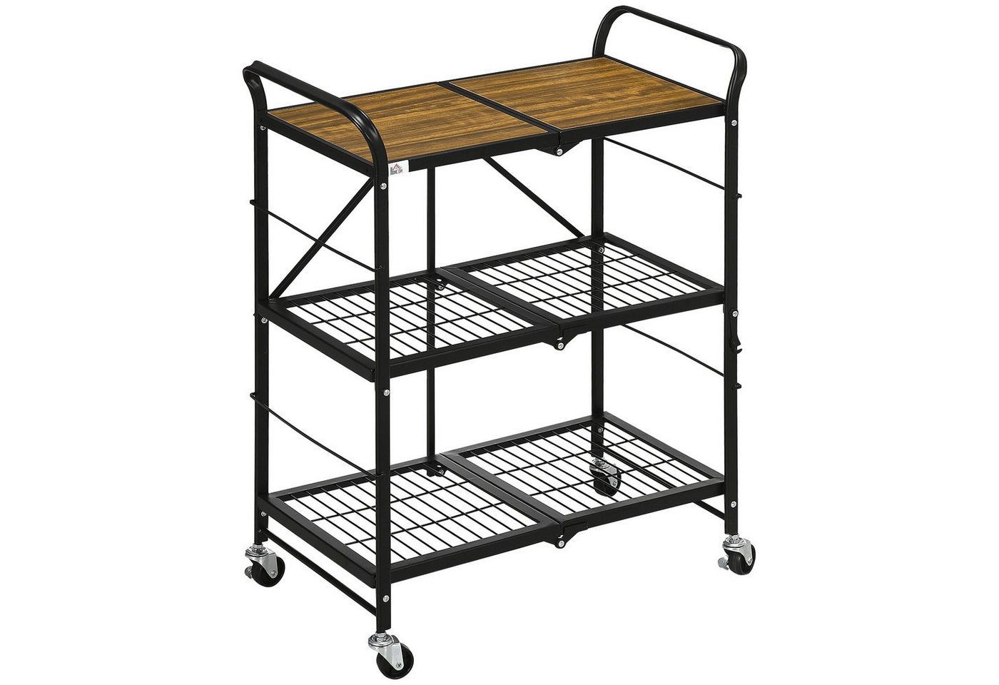 HOMCOM Servierwagen Rollwagen, Klappbarer Küchenwagen mit 3 Ebenen, (Küchenregal auf 4 Rollen, 1 St., für Esszimmer, Wohnzimmer), 68 x 35 x 85 cm von HOMCOM