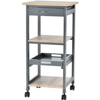 HOMCOM Servierwagen Küchenwagen auf Rollen 2 Regale + abnehmbares Tablett + Schublade Kiefernholz MDF grau Hell Eiche   Aosom von HOMCOM