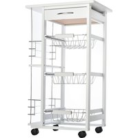 HOMCOM Servierwagen Küchenwagen auf Rollen Multi-Rangements 3 Metallkörbe Schublade + 2 Flaschenhalter Pinienholz Weiß Aosom HOMCOM Servierwagen Küchenwagen auf Rollen Multi-Rangements 3 Metallkörbe Schublade + 2 Flaschenhalter Pinienholz Weiß Aosom von HOMCOM