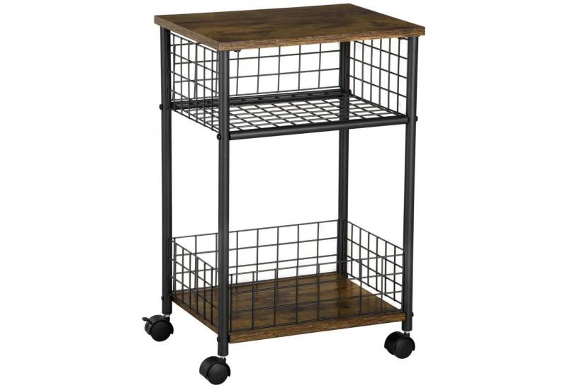 HOMCOM Servierwagen Küchenwagen mit Arbeitsplatte und Aufbewahrungskörben, (Küchenrollwagen, 1 St., Küchentrolley), Rustikal-Braun 40 x 30 x 62 cm von HOMCOM